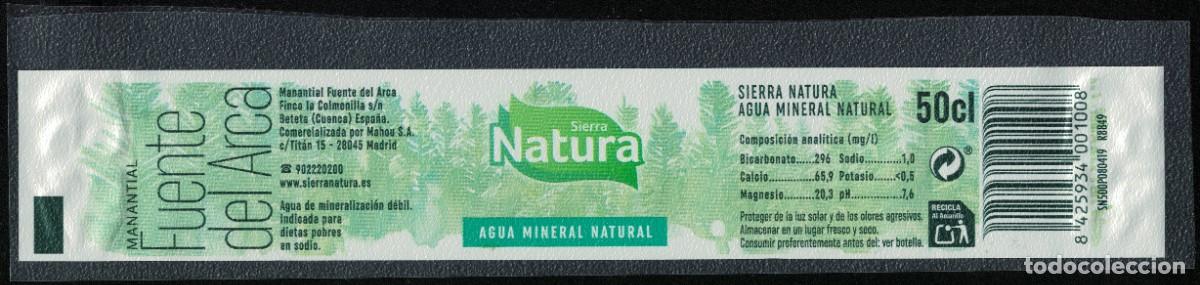 Alte Etiketten: Espa&ntilde;a &Eacute;tiquette Eau Min&eacute;rale Naturelle Sierra Natura Fuente del Arca Manantial 50 cl