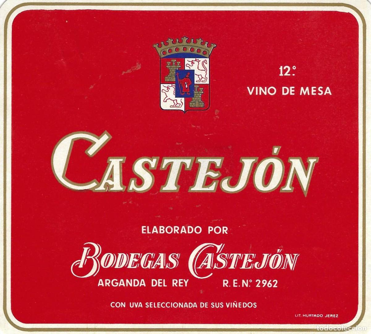 Etiquetas antiguas: E1750 BODEGAS CASTEJON-VINO DE MESA CASTEJON-12% - Foto 1