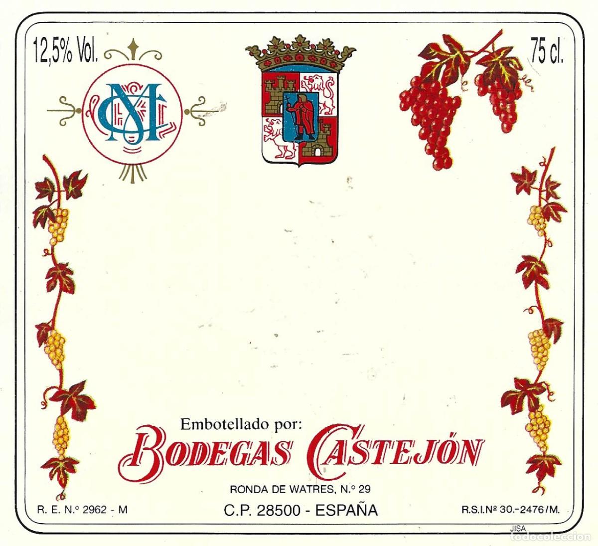 Etiquetas antiguas: E1751 BODEGAS CASTEJON-0.75L-12.50% - Foto 1