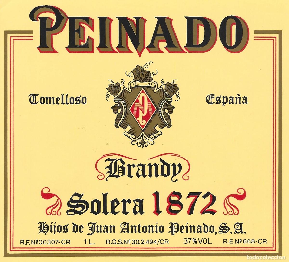 Etiquetas antiguas: E1849 BODEGAS HIJOS DE JUAN ANTONIO PEINADO-BRANDY PEINADO-1L-37%
