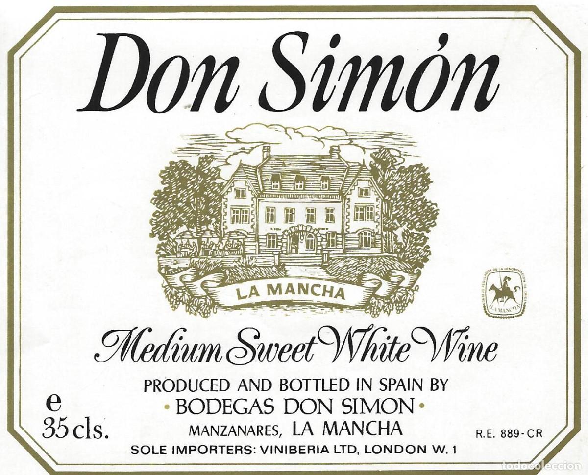 Etiquetas antiguas: E1877 BODEGAS DON SIMON-VINO BLANCO DON SIMON-0.35L - Foto 1