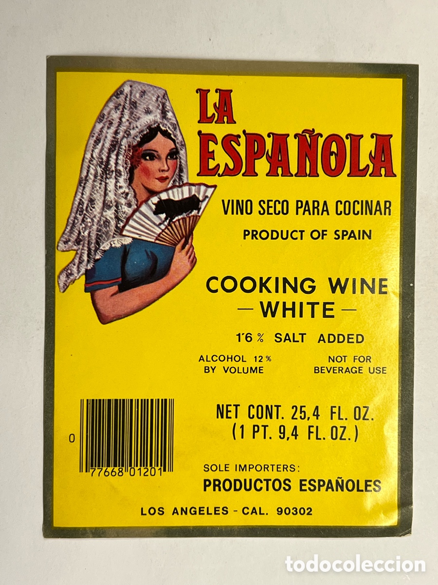 Alte Etiketten: LA ESPA&Ntilde;OLA.. Vino Seco para cocinar. Etiqu&eacute;ta antigua .. Medidas: 10 x 13 cm.,