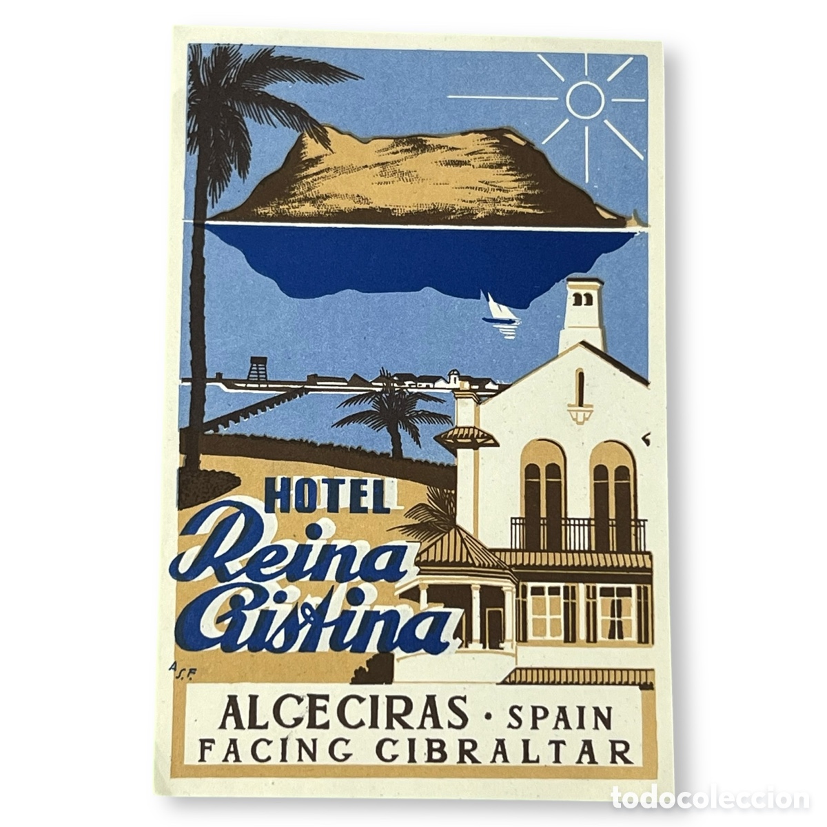 Etiquetas antiguas: ETIQUETA HOTEL REINA CRISTINA ALGECIRAS ANDALUC&Iacute;A VINTAGE LUGGAGE LABEL.