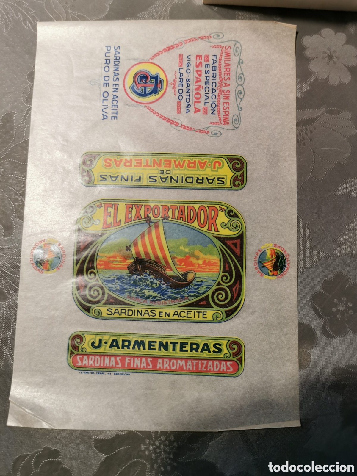 Old Labels: Envoltorio lata sardinas en aceite. El exportador. J. Armenteras 25x16cm. Ver descripci&oacute;n