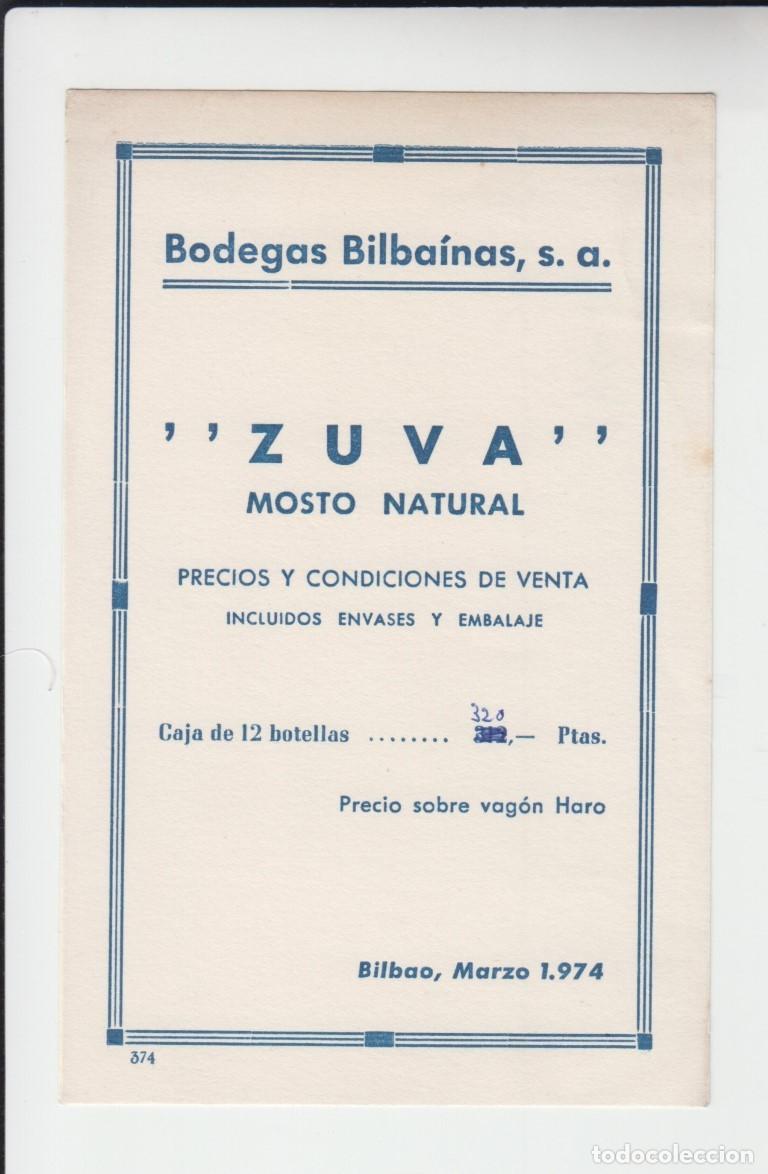 Old Labels: Etiqueta ZUVA - mosto natural Bodegas Bilbainas - Bilbao 1974