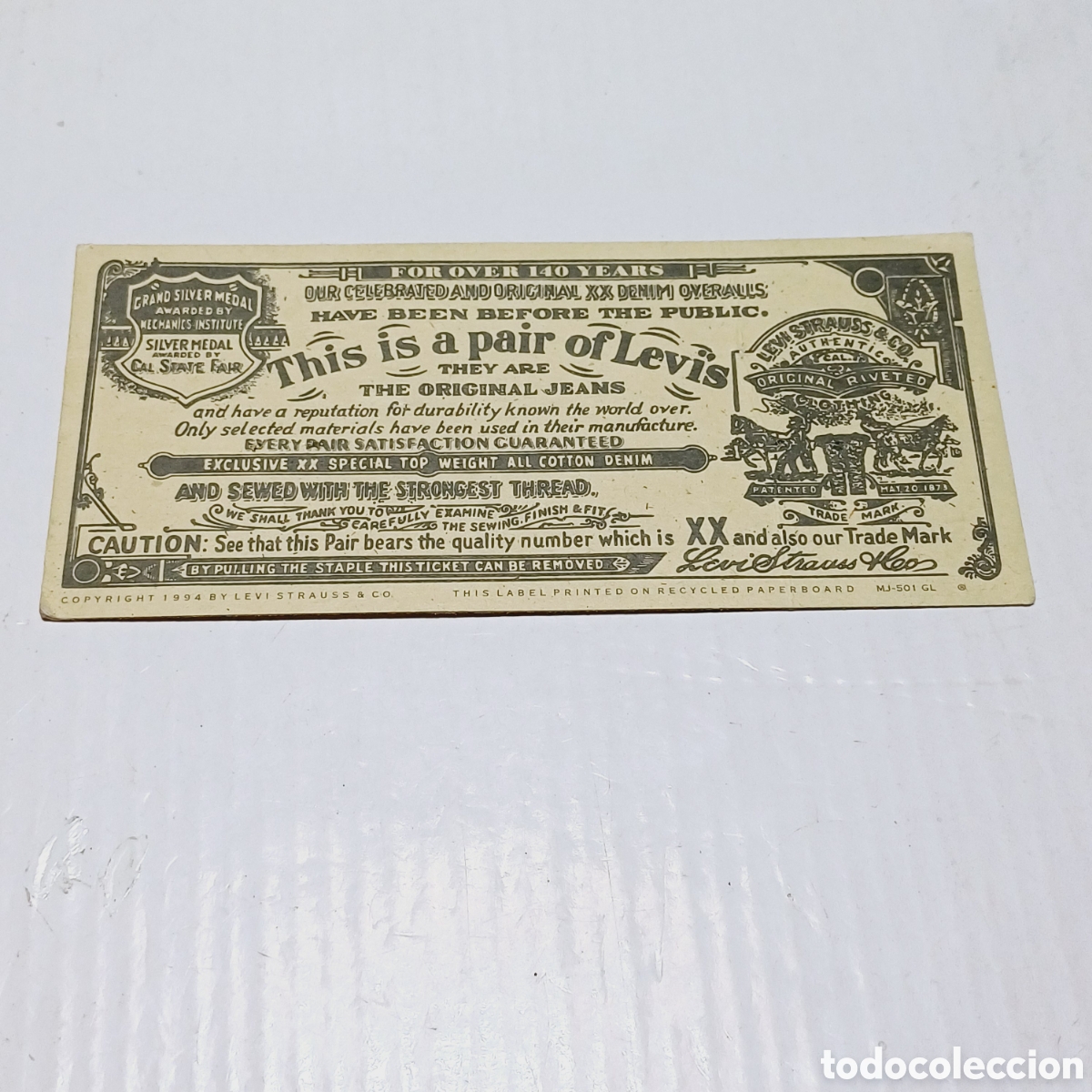 Old Labels: Etiqueta ropa a&ntilde;os 80 pantal&oacute;n vaquero This is a pair of Levis jeans Levi Strauss 14x6,5 cm