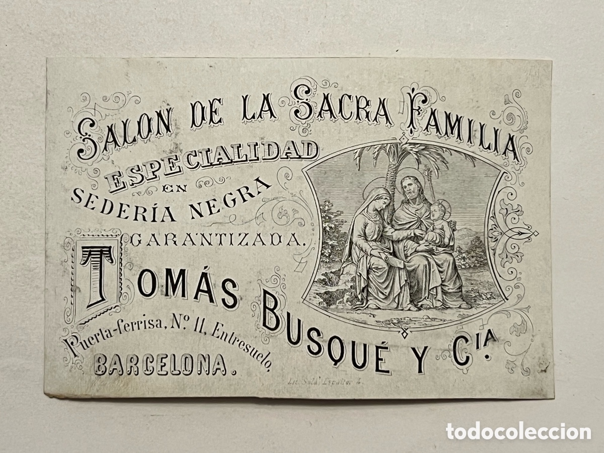 Alte Etiketten: BARCELONA. Sal&oacute;n de la Sacra Familia. Especialidad en Sederia Negra.. Tomas Busque y Cia (h.1910?)