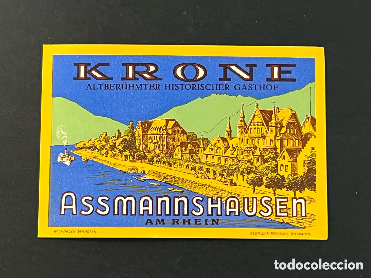 Etiquetas antiguas: ETIQUETA HOTEL KRONE ASSMANNSHAUSEN AM RHEIN ALEMANIA OLD LUGGAGE LABEL.