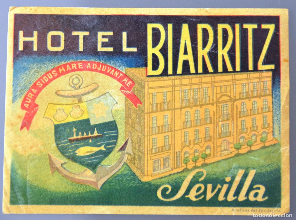 Etiquetas antiguas: ANTIGUA ETIQUETA DE HOTEL BIARRITZ SEVILLA