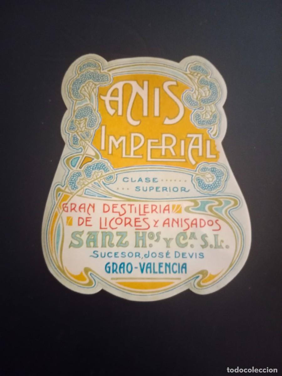 Etichette antiche: ANTIGUA ETIQUETA ANIS IMPERIAL - DESTILERIA DE LICORES Y ANISADOS SANZ HERMANOS - SUC. JOSE DEVIS