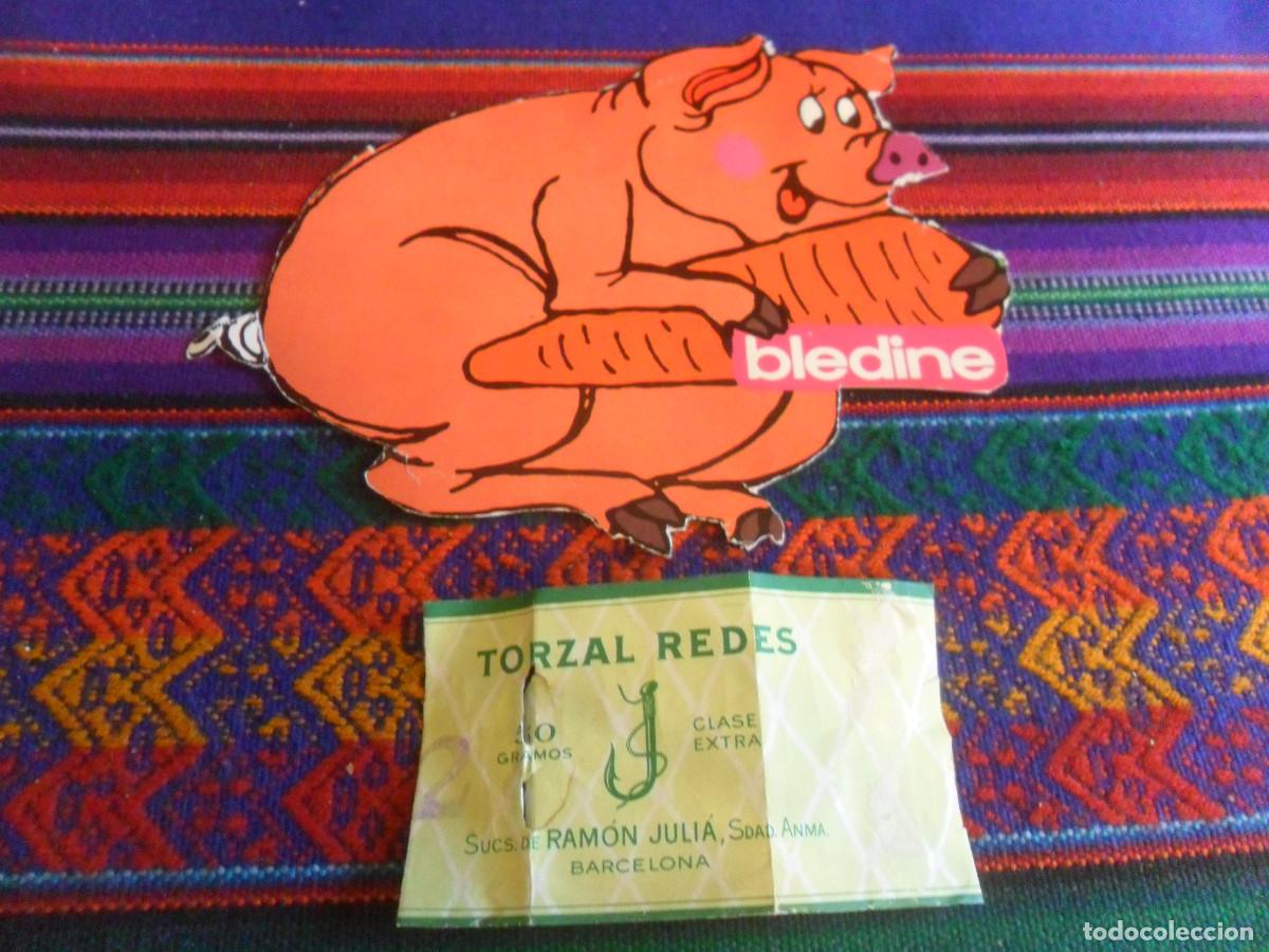 Old Labels: ETIQUETA TORZAL REDES RAM&Oacute;N JULI&Aacute; ANZUELOS A&Ntilde;OS 50 Y RECORTABLE POTITOS BLEDINE CERDITO A&Ntilde;OS 70.