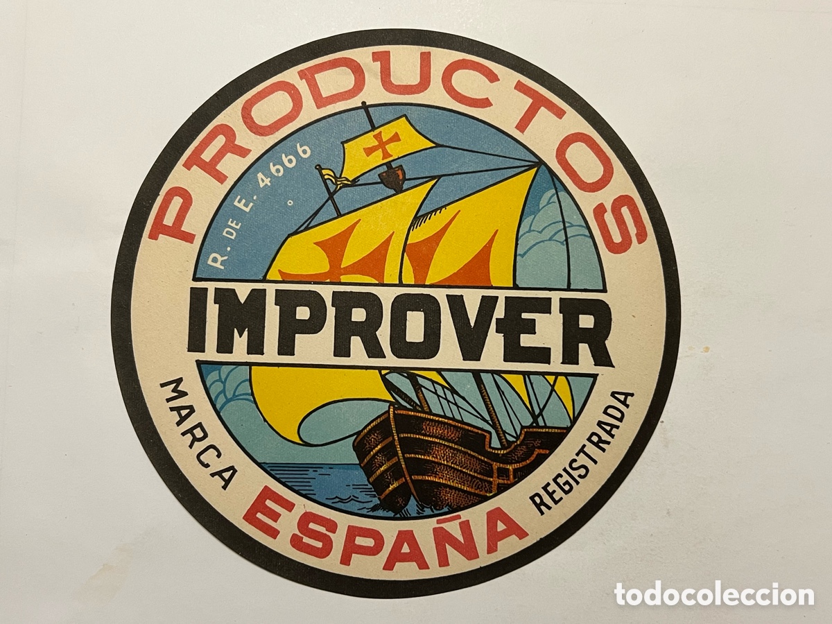 Old Labels: CARTEL ETIQUETA NARANJAS PRODUCTOS IMPROVER (h.1940?) Med&iacute;das: 15 cm., de di&aacute;metro
