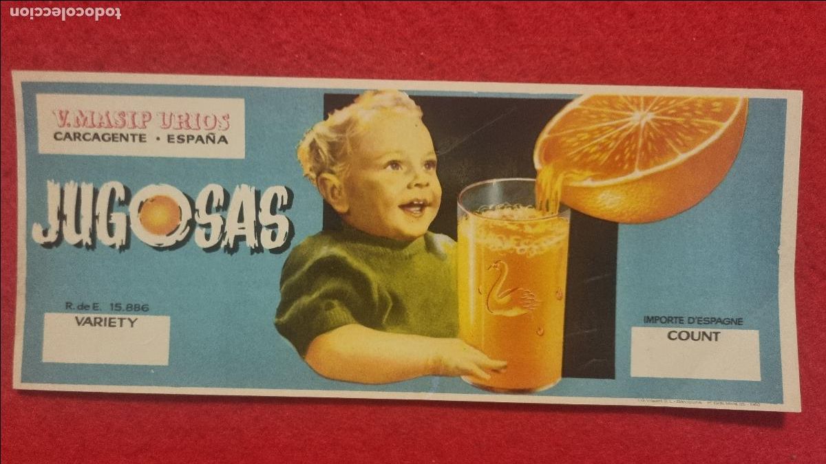 Alte Etiketten: CARTEL ITO ETIQUETA PUBLICIDAD NARANJAS JUGOSAS V MASIP CARCAGENTE ALARGADA ORIGINAL K17