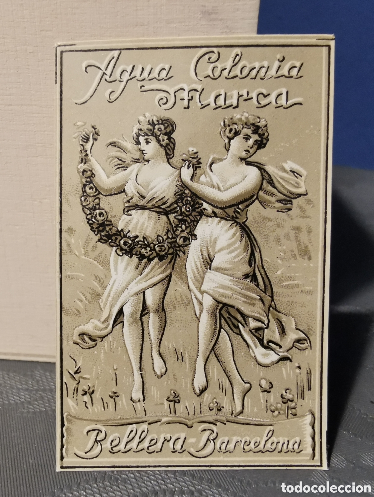 Etichette antiche: Antigua etiqueta agua de colonia marca Bellera Barcelona 5.5x3.5cm