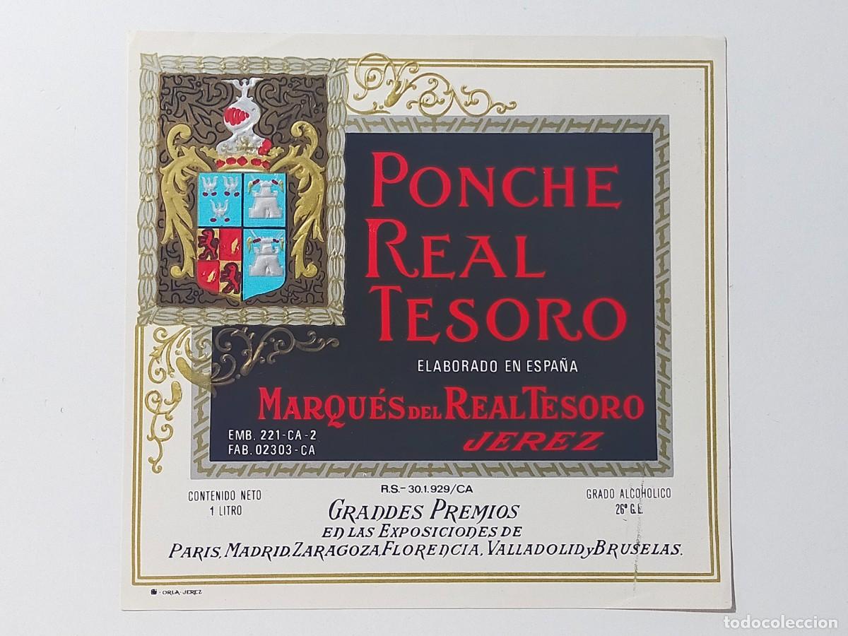 Etichette antiche: Etiqueta: PONCHE REAL TESORO - Bodega: MARQUES DEL REAL TESORO - Jerez de la Frontera (C&aacute;diz)