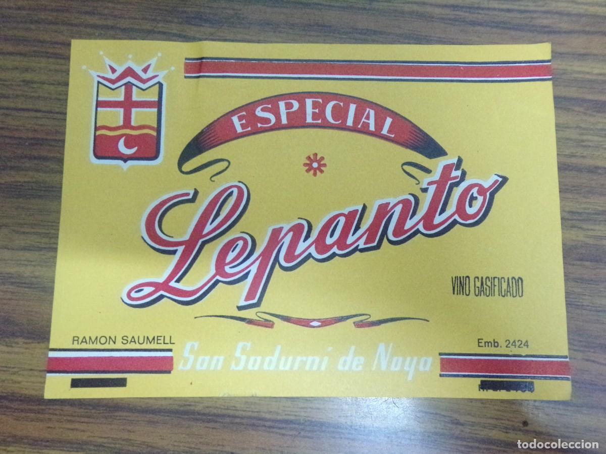 Etiquetas antiguas: etiqueta de vino gasificado. Especial Lepanto. San Sadurn&iacute; de Noya. Ramon Saumell