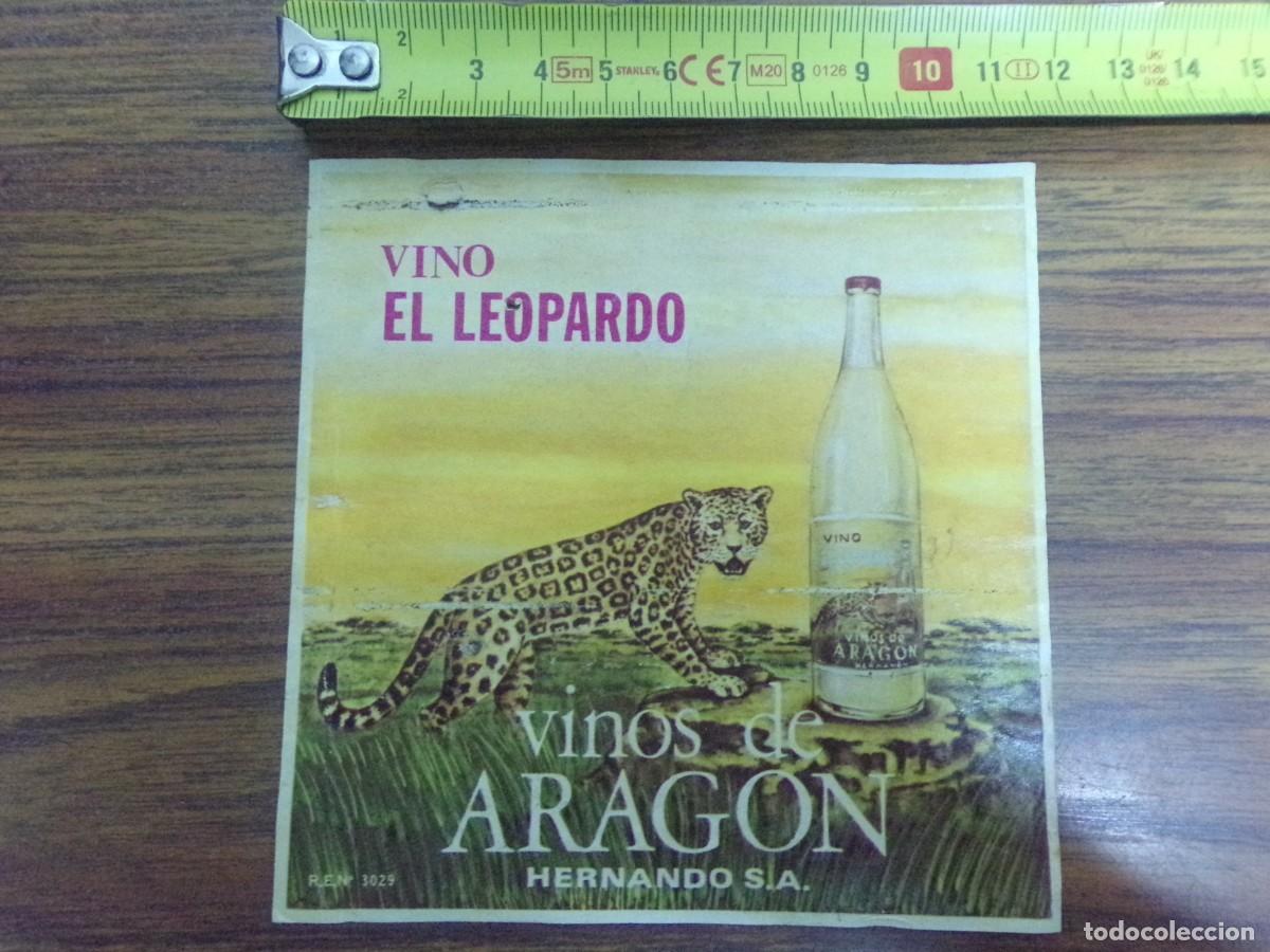 Etiquetas antiguas: etiqueta de vino El Leopardo. Vinos de Aragon. Hernando S.A