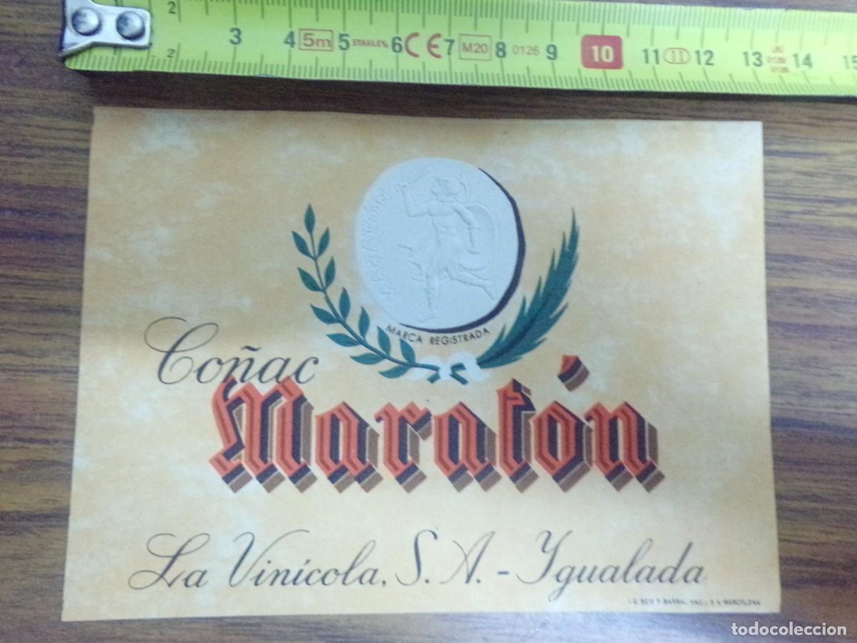 Etiquetas antiguas: etiqueta de Co&ntilde;ac Marat&oacute;n. La Vinicola S.A Igualada