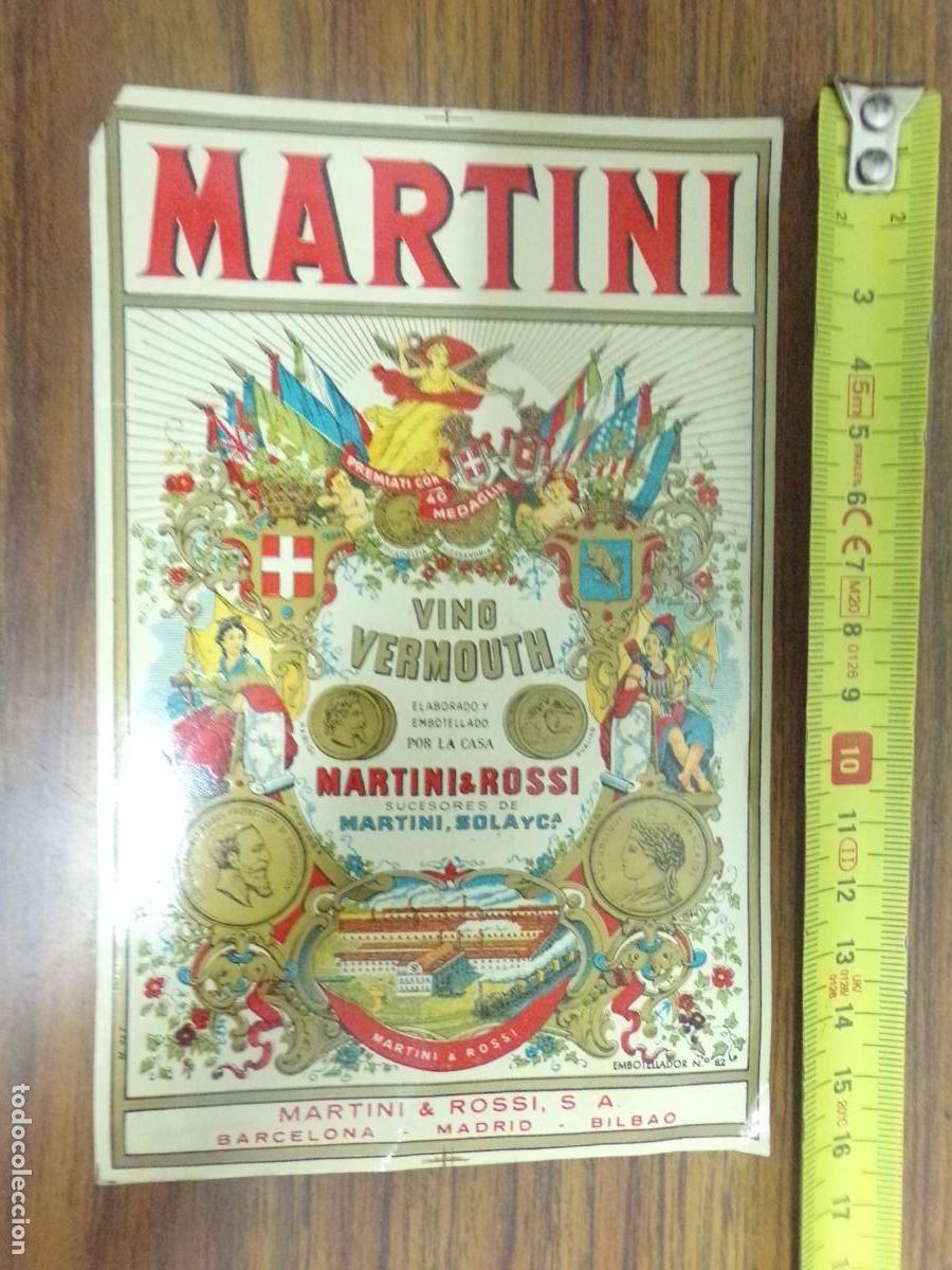 Etiquetas antiguas: etiqueta de vino vermouth. Martini & Rossi, S.A Barcelona - Madrid - Bilbao