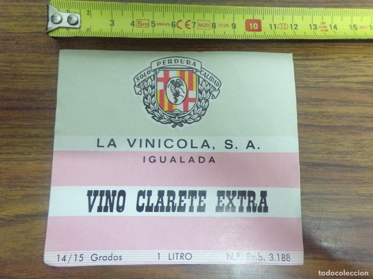 Etiquetas antiguas: etiqueta de vino Clarete Extra. La Vinicola S.A Igualada