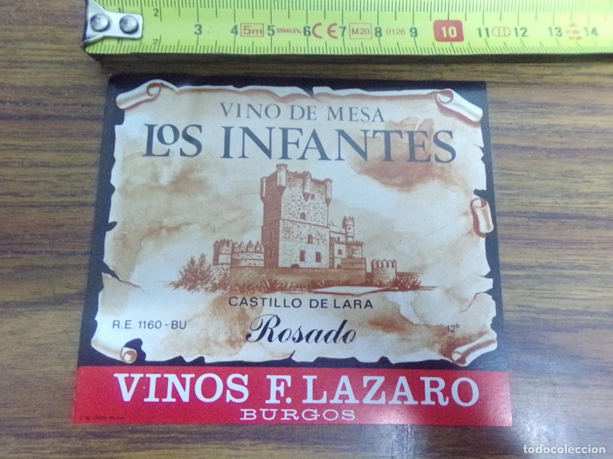 Etiquetas antiguas: etiqueta de vino de mesa. Los Infantes. Castillo de Lara. Rosado. Vinos F. Lazaro - Burgos