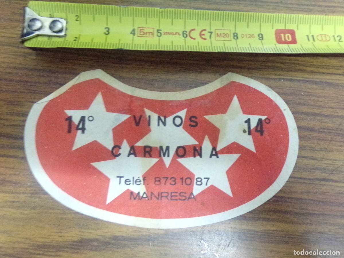 Etiquetas antiguas: etiqueta de vinos Carmona. Manresa