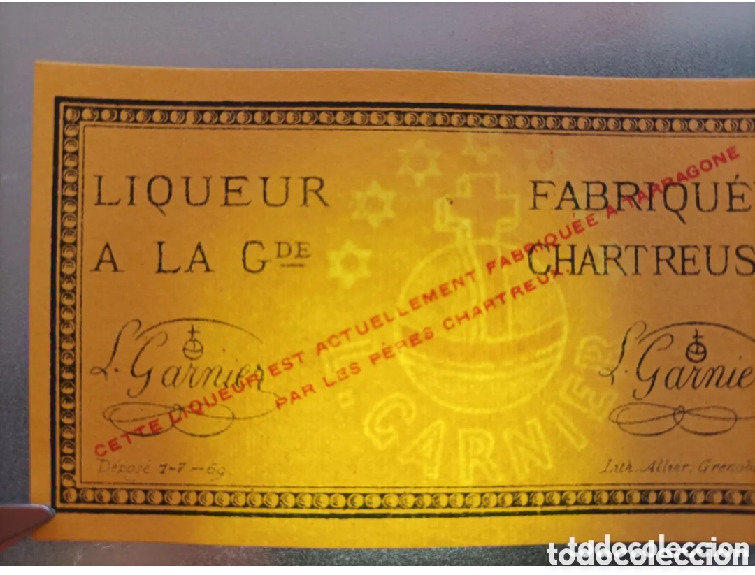 Old Labels: ETIQUETA CHARTREUSE ORIGINAL. CON MARCA DE AGUA. SIN USAR. TARRAGONA.