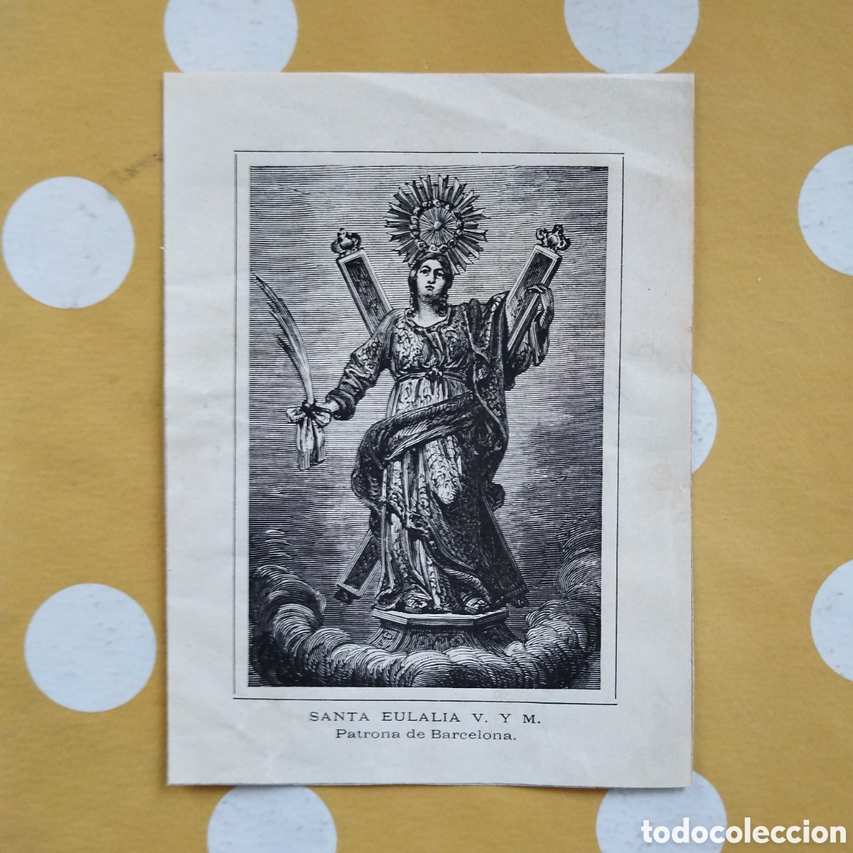 Etiquetas antigas: Estampa Santa Eul&agrave;lia patrona de Barcelona
