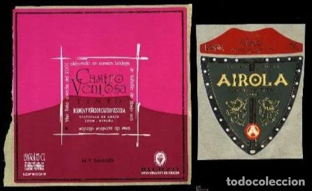 Etichette antiche: Le&oacute;n. Valtuille de Abajo. Alcohol. Lote 2 etiquetas adhesivas.