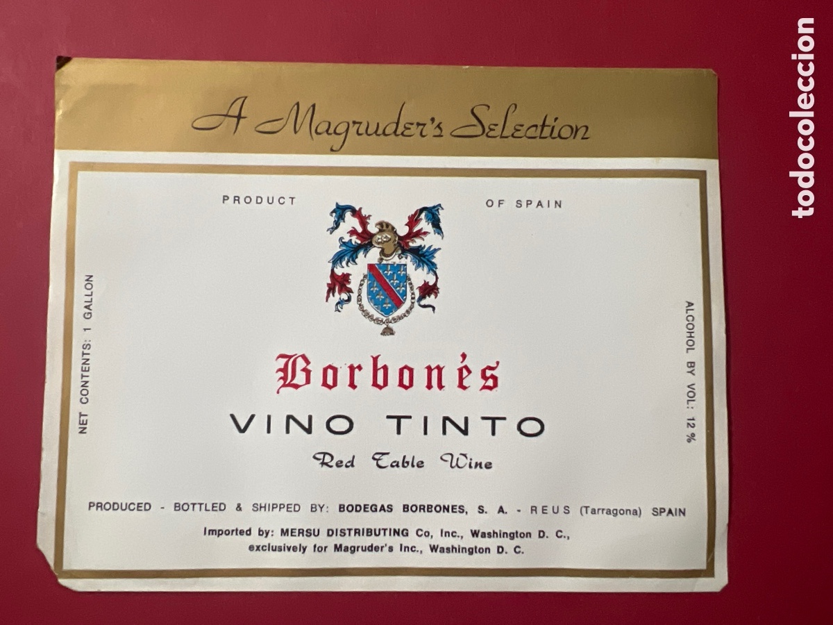 Etiquetas antiguas: ET108. ETIQUETA DE VINO - BORBON&Eacute;S - Foto 1