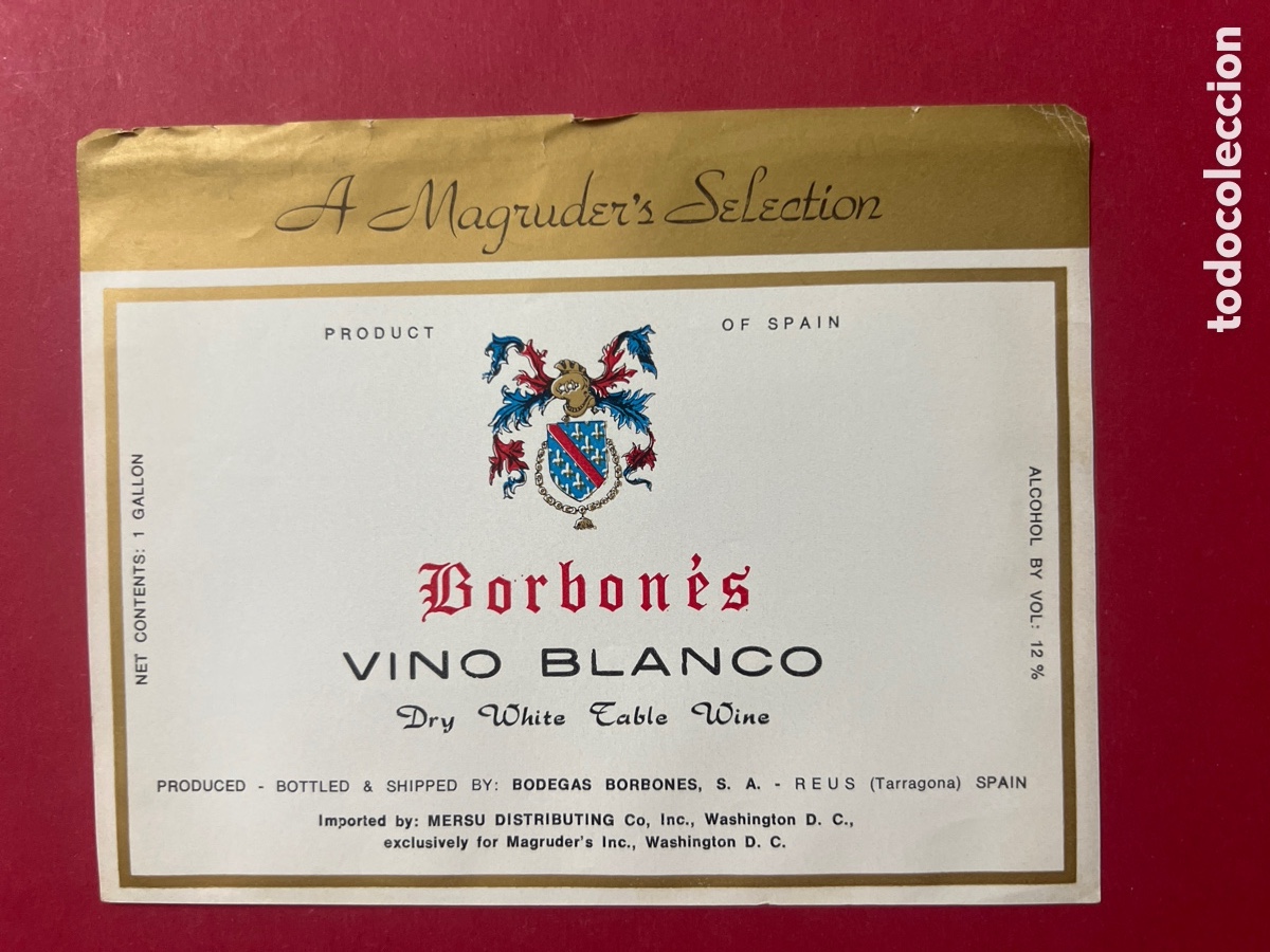 Etiquetas antiguas: ET109. ETIQUETA DE VINO - BORBON&Eacute;S - Foto 1