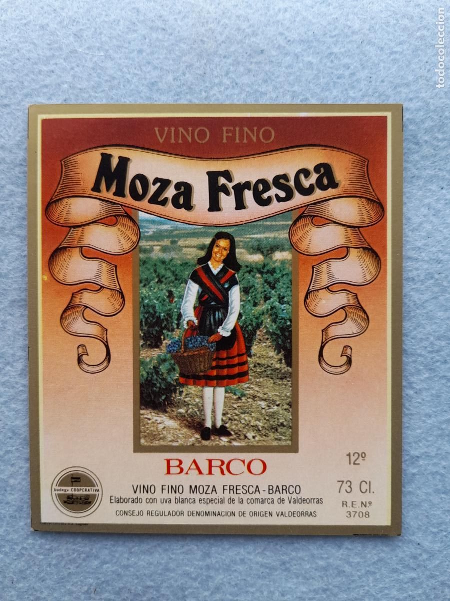 &Eacute;tiquettes anciennes: Etiqueta Moza Fresca. Vino Fino. O Barco de Valdeorras.