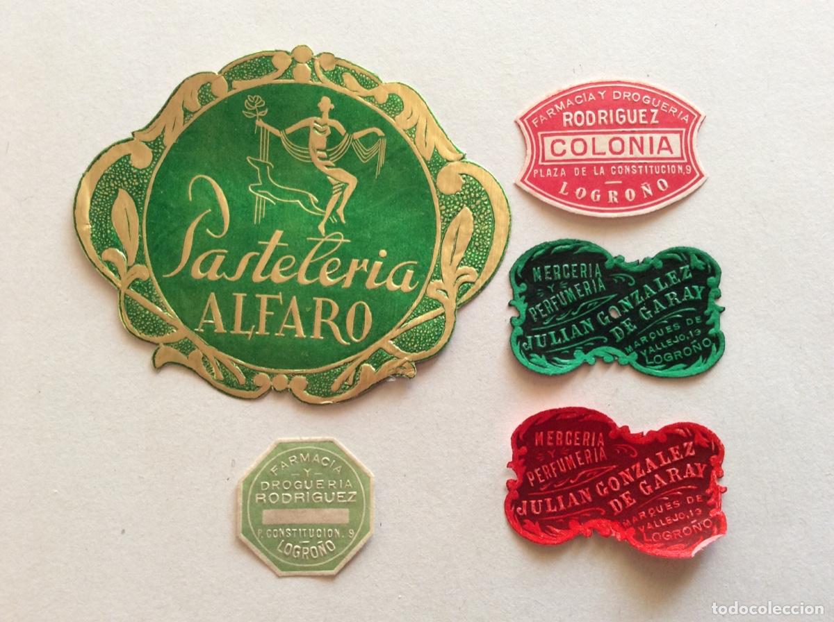 &Eacute;tiquettes anciennes: 5 ANTIGUAS PEQUE&Ntilde;AS ETIQUETAS COMERCIALES DE ALFARO Y LOGRO&Ntilde;O LA RIOJA