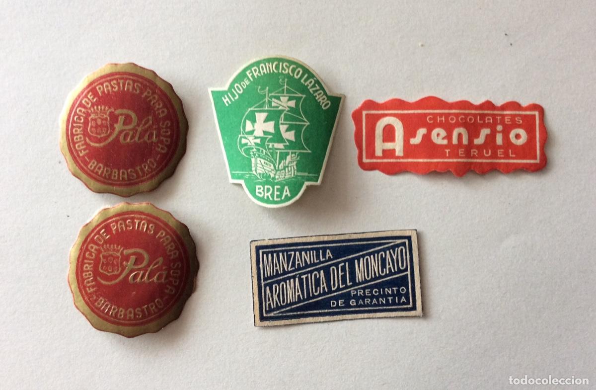 &Eacute;tiquettes anciennes: 5 ANTIGUAS PEQUE&Ntilde;AS ETIQUETAS COMERCIALES DE TERUEL BREA BARBASTRO ARAGON