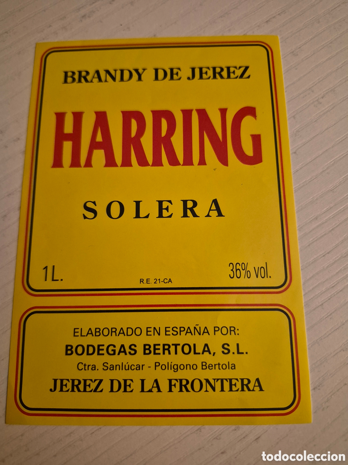 Etiquetas antiguas: Etiqueta brandy de Jerez Harring Solera - Foto 1