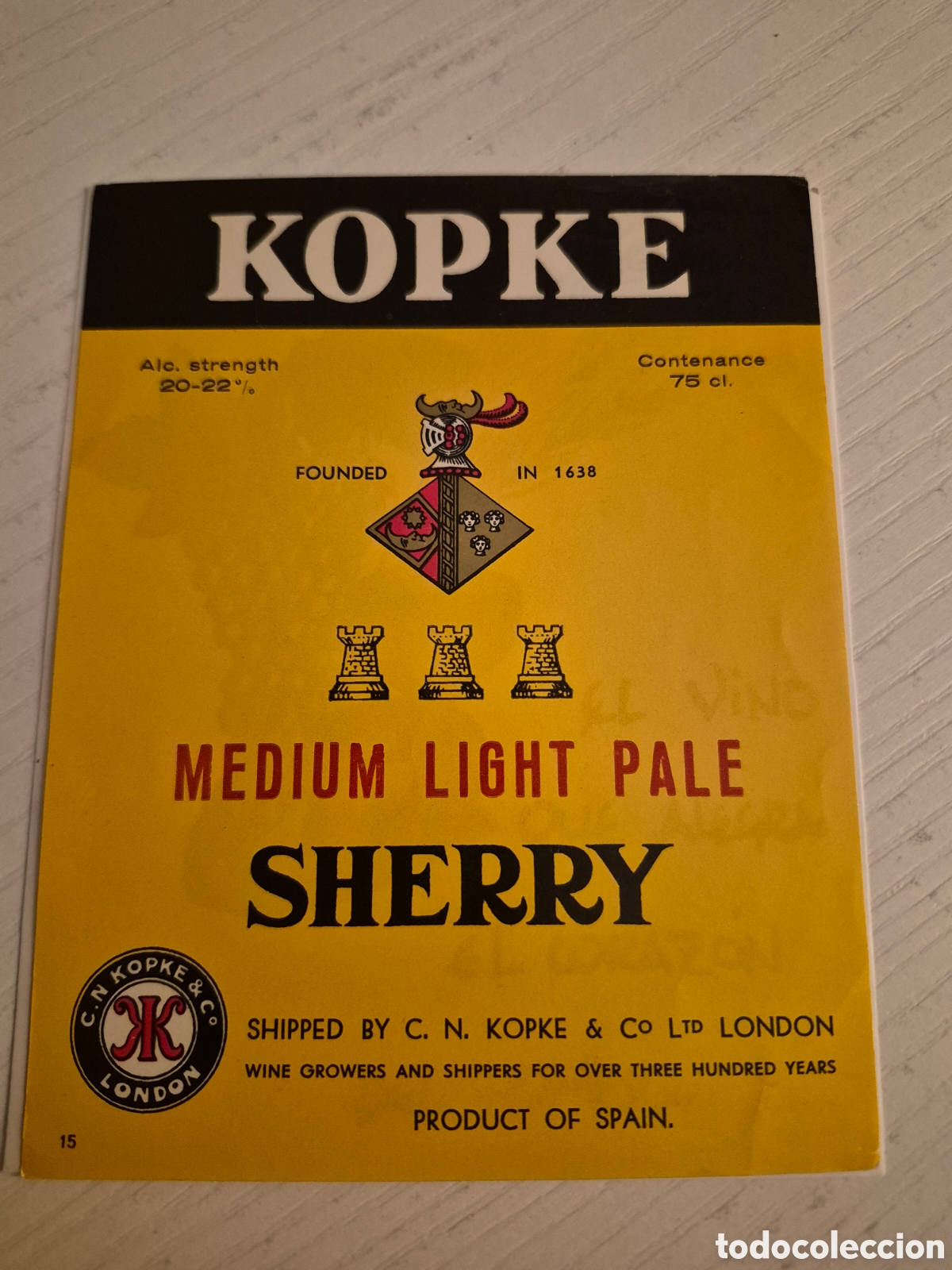 Etiquetas antiguas: Etiqueta Sherry KOPKE - Foto 1