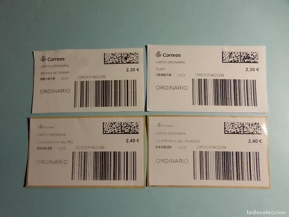Etiquetas antiguas: LOTE DE 4 ETIQUETAS DE CORREOS - FRANQUEO ORDINARIO PARA M&Aacute;S DE 500 GR. - VARIEDAD DE MUNICIPIOS.