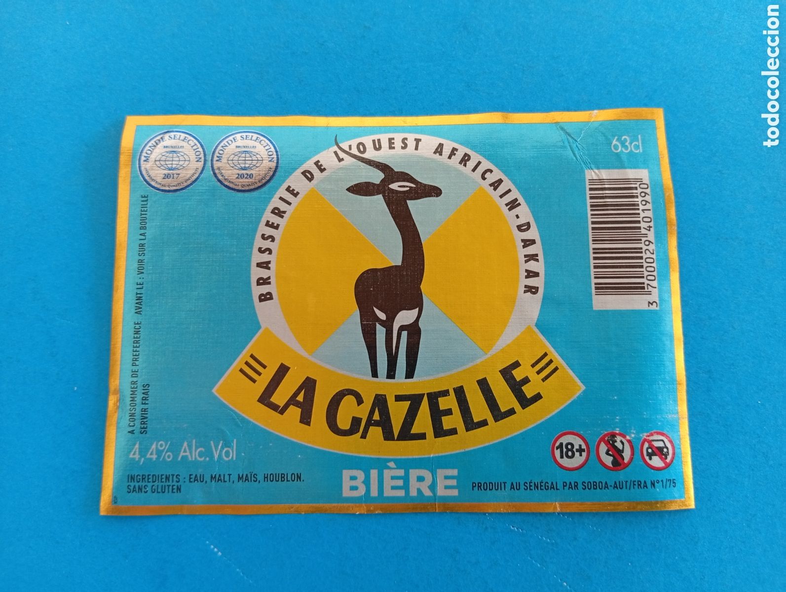 Etiquetas antiguas: Etiqueta botella cerveza Gazelle 63 centilitos