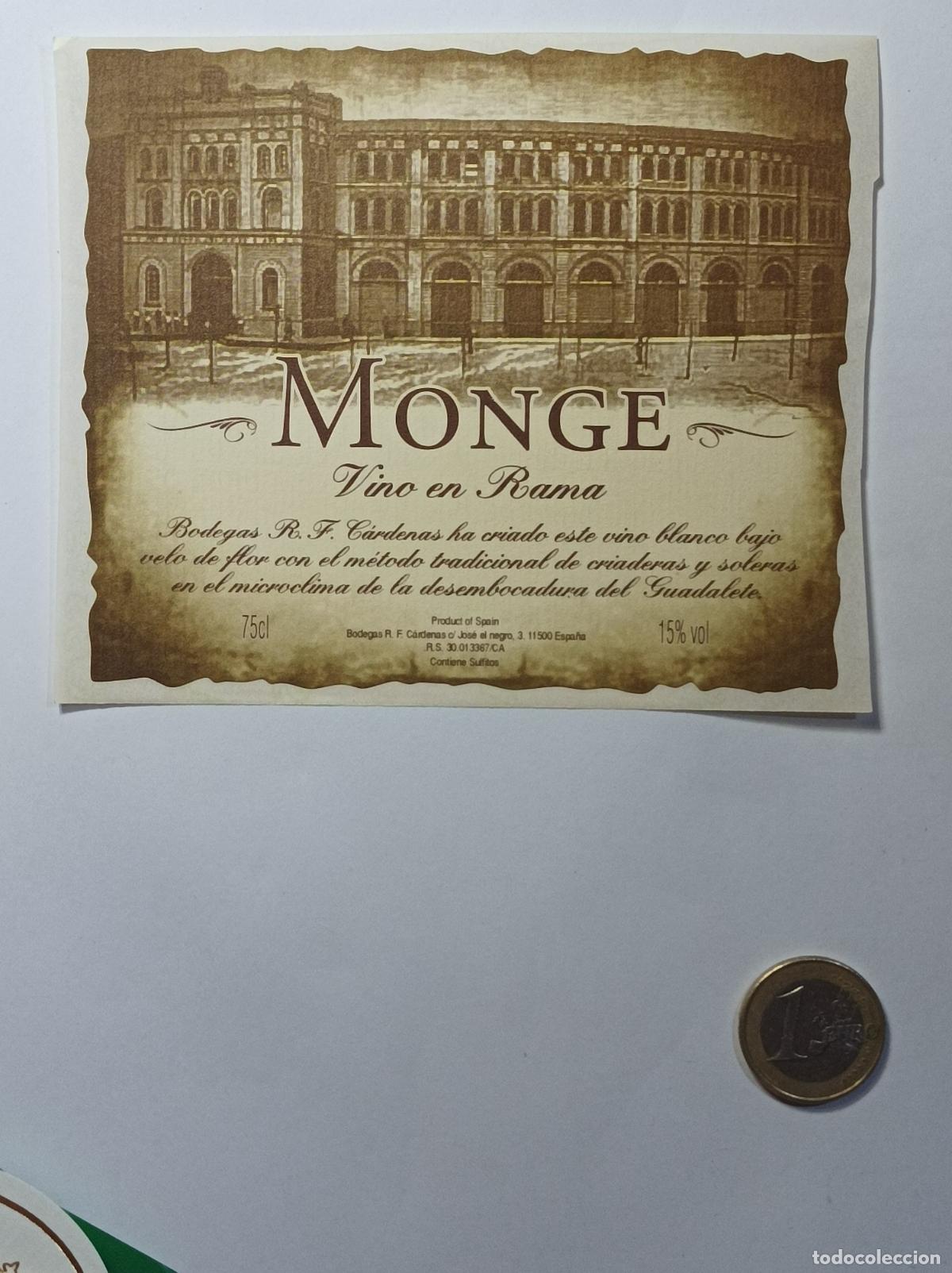 Etichette antiche: MONGE. VINO EN RAMA. ETIQUETA ANTIGUA LICOR. SIN PEGAR.