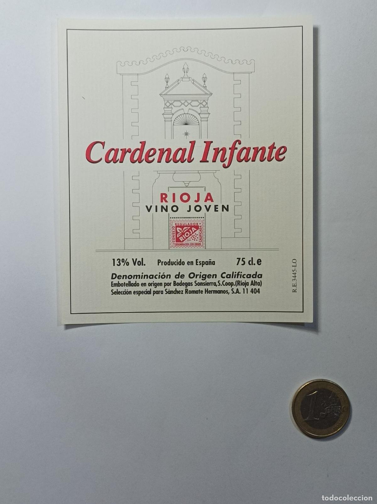 Etichette antiche: CARDENAL INFANTE. VINO RIOJA JOVEN. ETIQUETA ANTIGUA LICOR. SIN PEGAR.