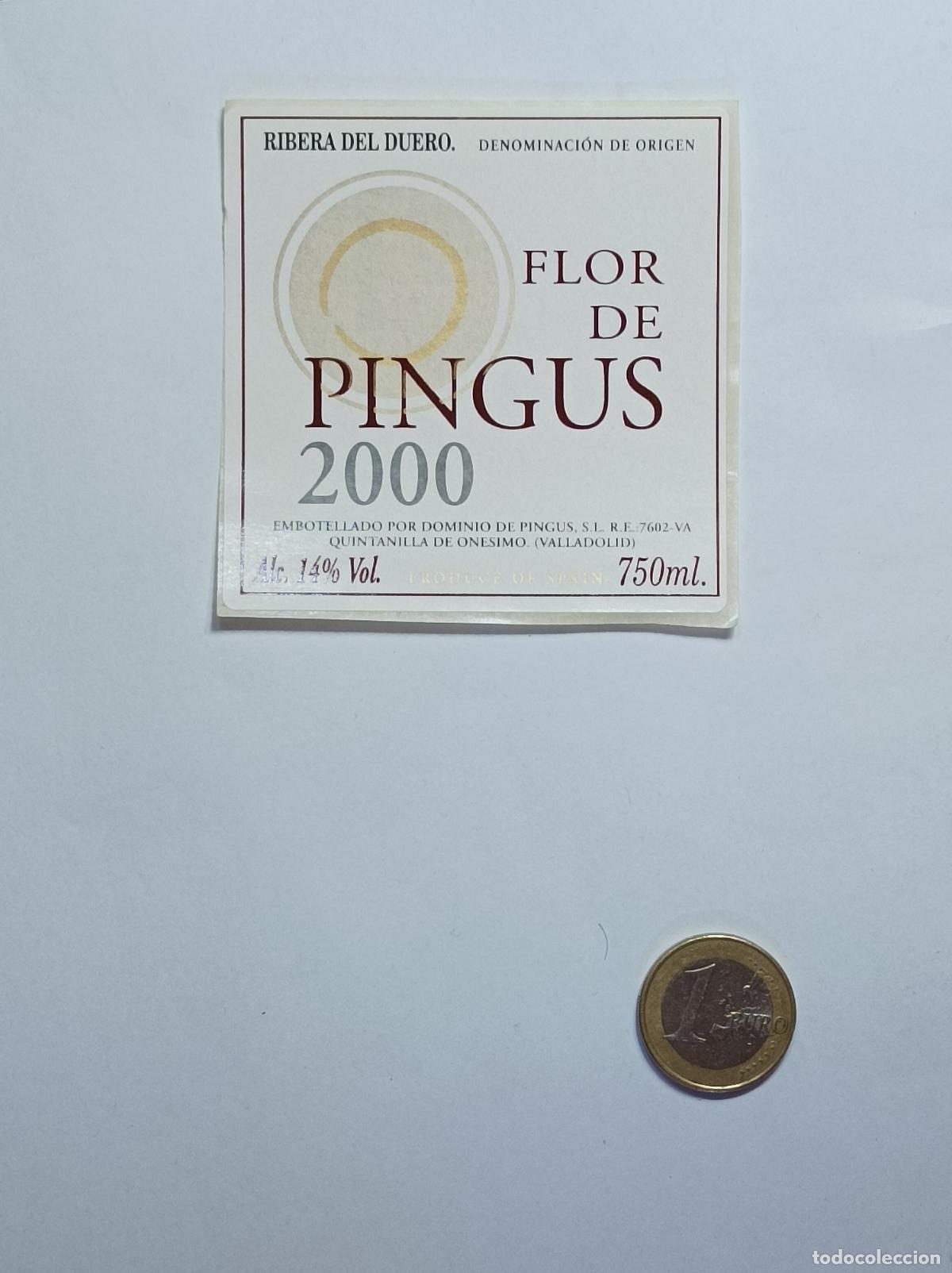 Old Labels: FLOR DE PINGUS. RIBERA DEL DUERO. 2000. ETIQUETA VINO. SIN USAR. PEGATINA.