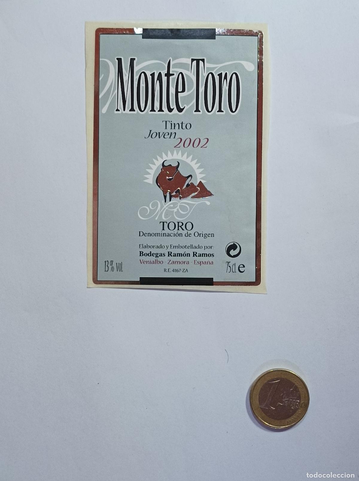 &Eacute;tiquettes anciennes: MONTE TORO. VINO JOVEN. 2002. ETIQUETA VINO. SIN USAR. PEGATINA.