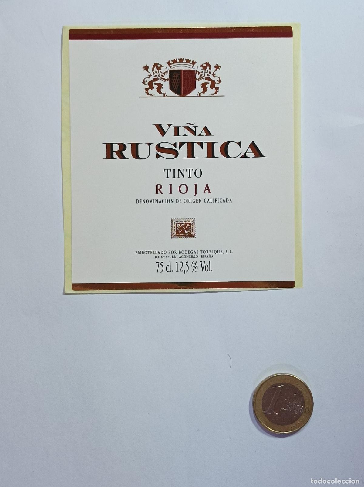 &Eacute;tiquettes anciennes: VI&Ntilde;A RUSTICA. TINTO RIOJA. ETIQUETA VINO. SIN USAR. PEGATINA.