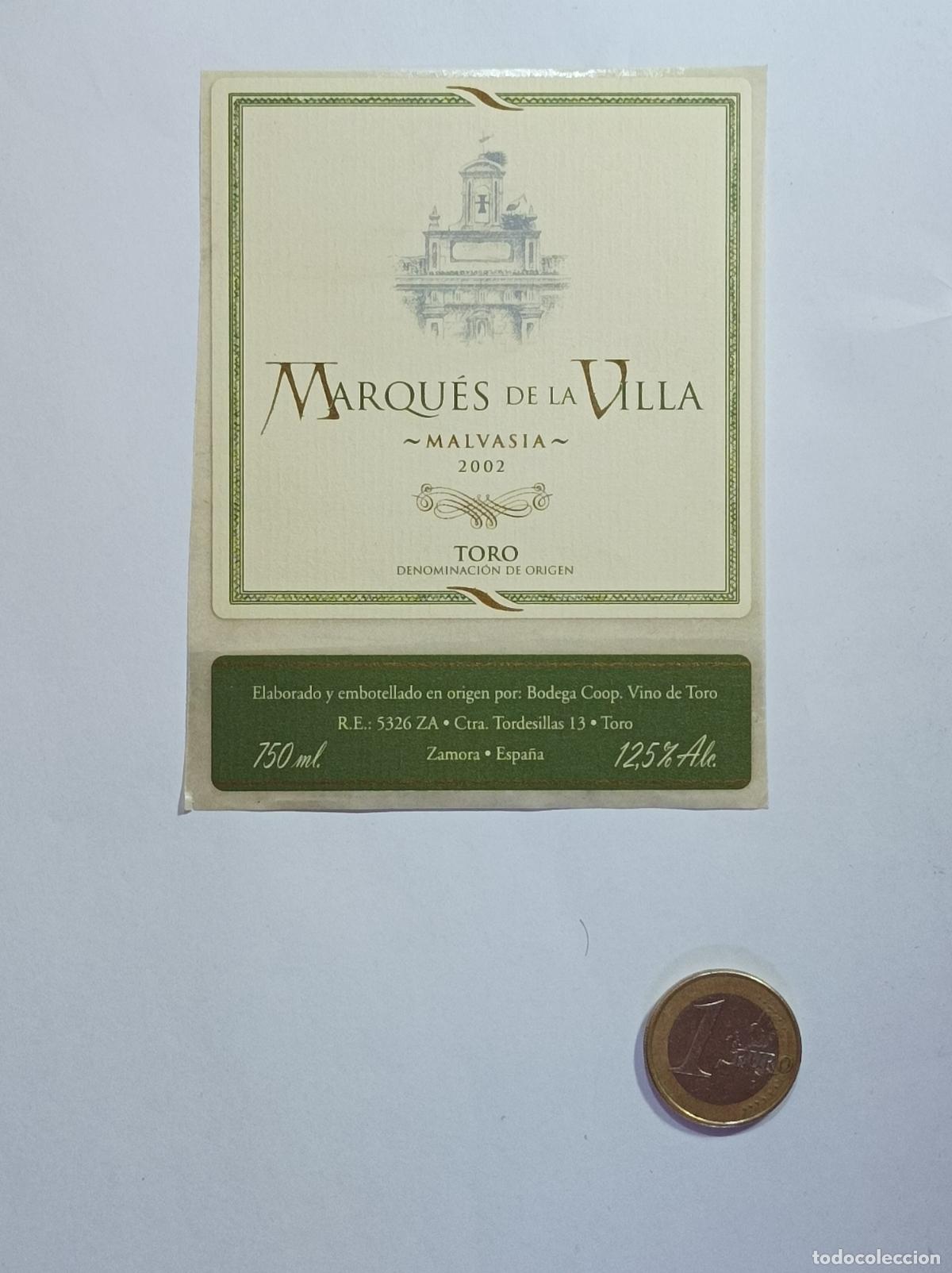 Etichette antiche: MARQUES DE LA VILLA. TORO. 2002. ETIQUETA VINO. SIN USAR. PEGATINA.