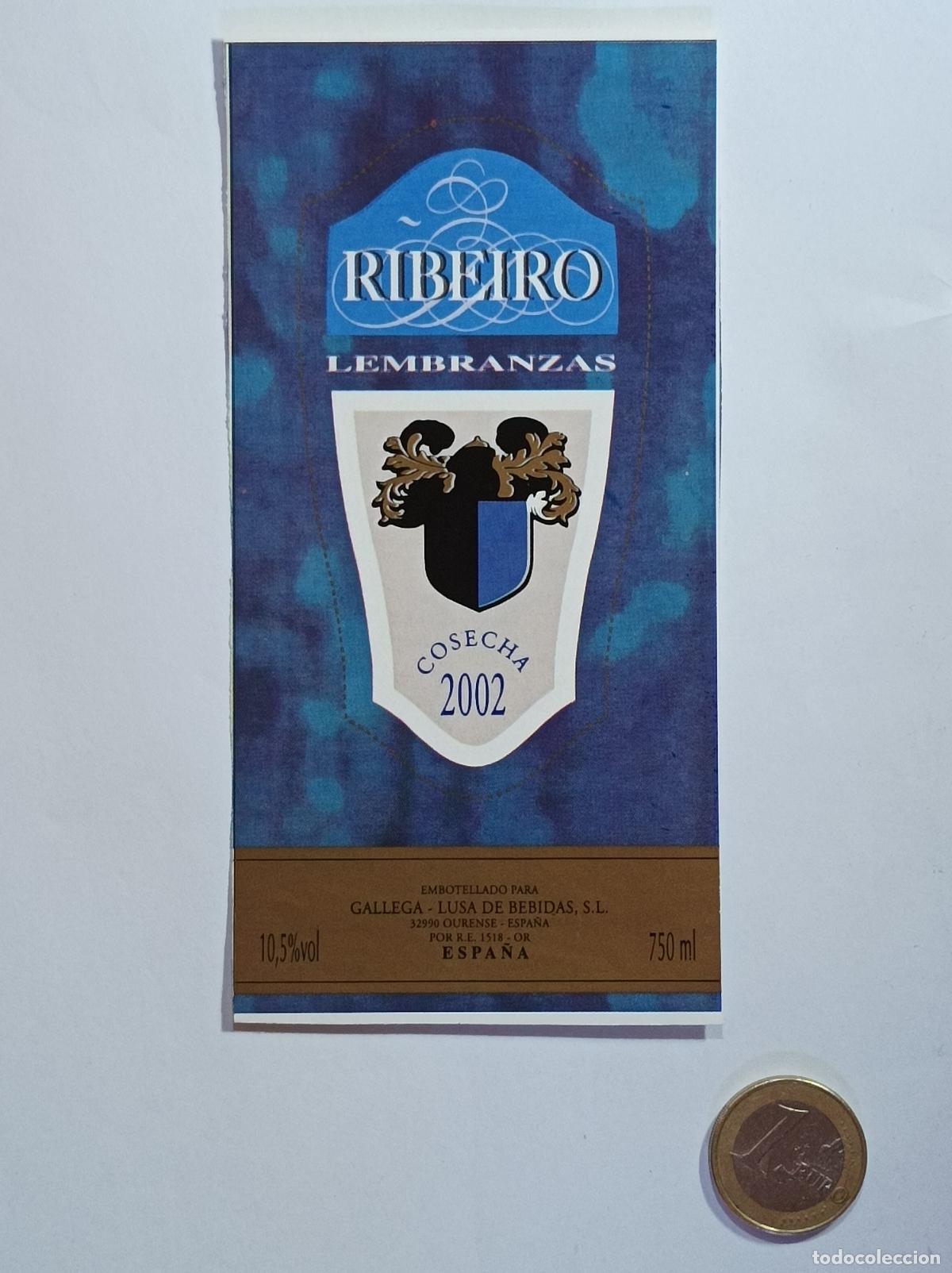 Etichette antiche: LEMBRANZAS. RIBEIRO. 2002. ETIQUETA VINO. SIN USAR. PEGATINA.