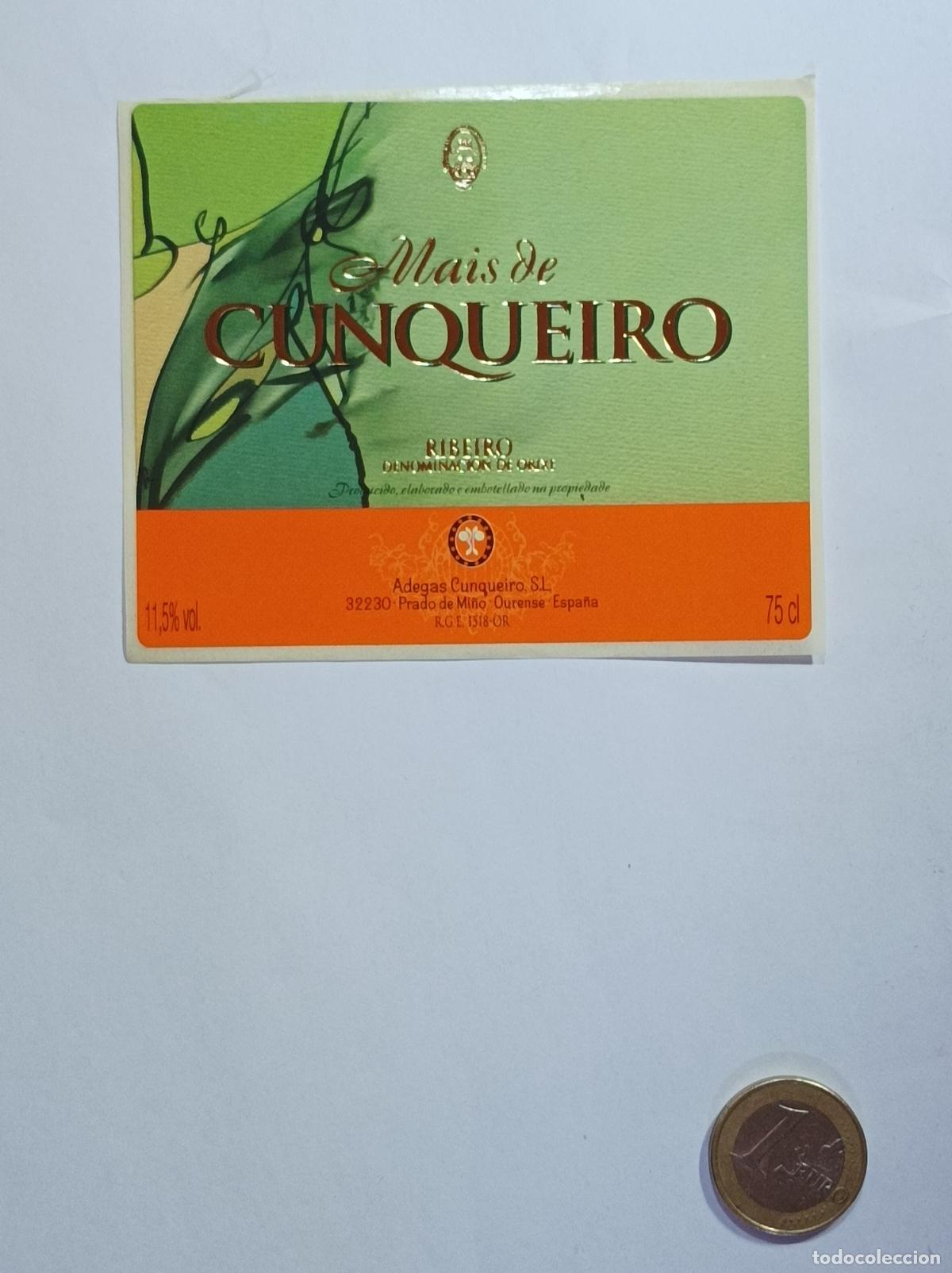 Old Labels: MAIS DE CUNQUEIRO. RIBEIRO. ETIQUETA VINO. SIN USAR. PEGATINA.