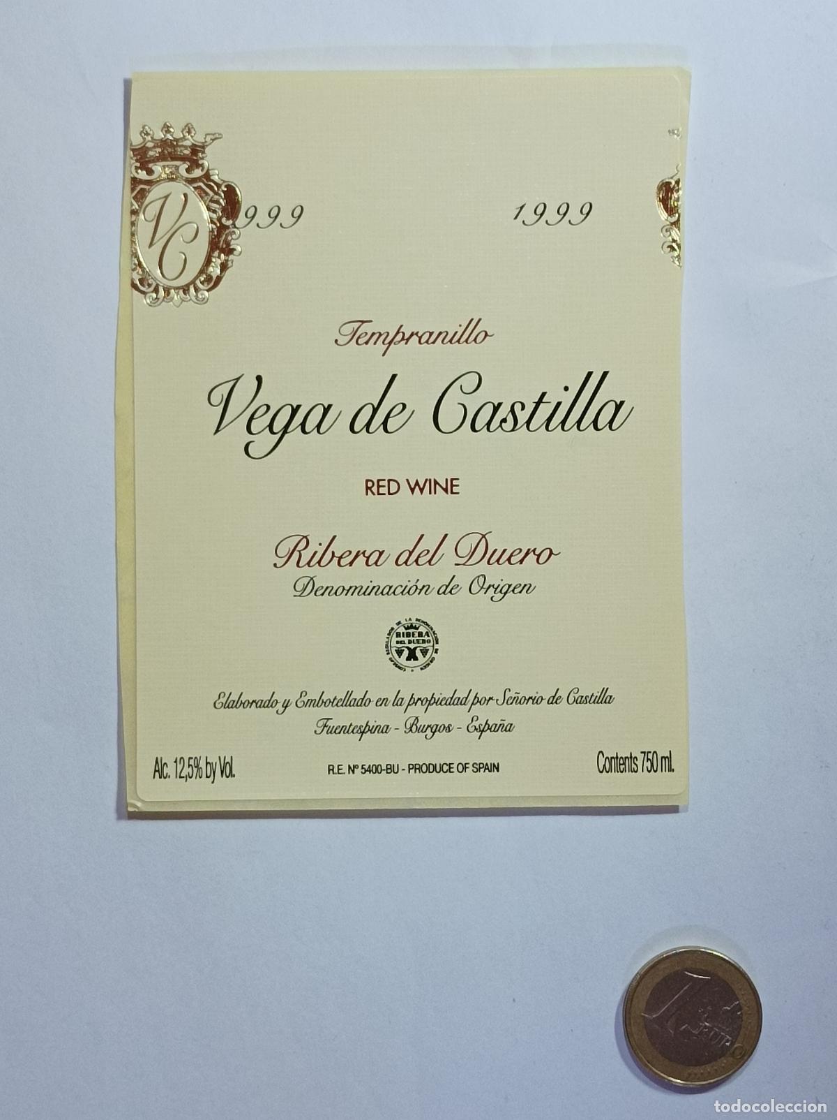 Old Labels: VEGA DE CASTILLA. RIBERA DEL DUERO. 1999. ETIQUETA VINO. SIN USAR. PEGATINA.