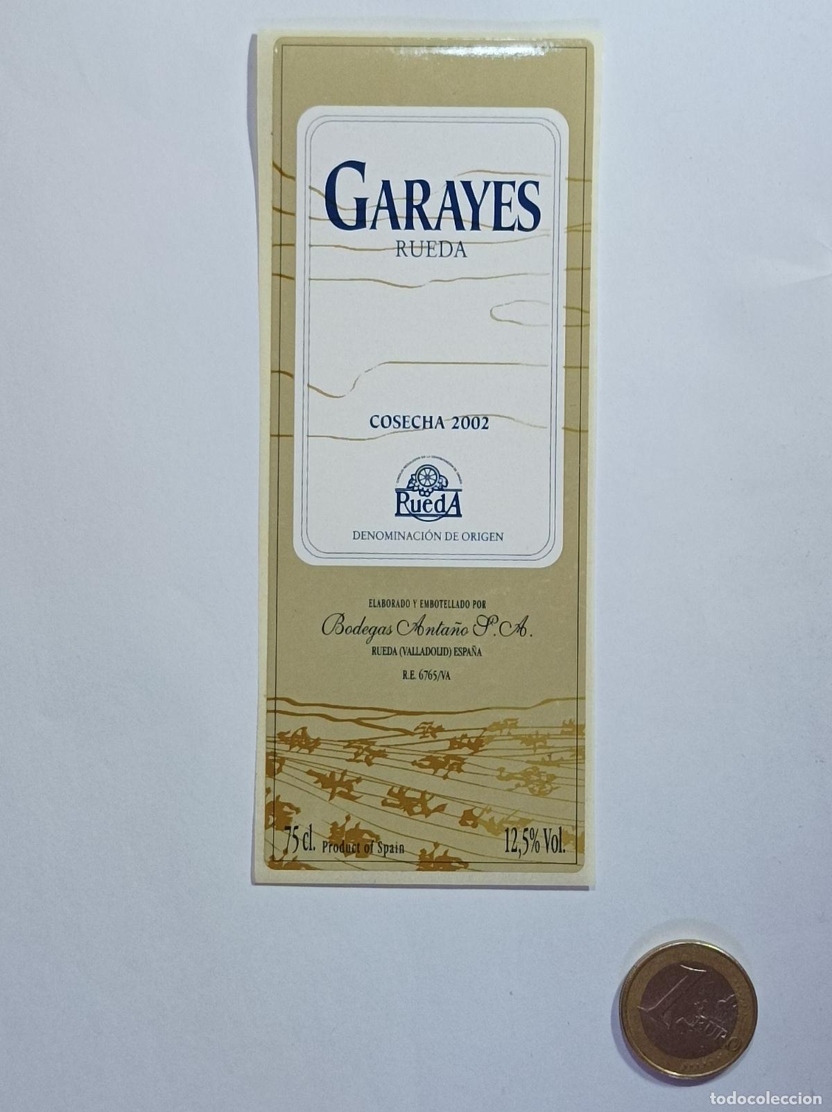 Old Labels: GARAYES. RUEDA. 2002. ETIQUETA VINO. SIN USAR. PEGATINA.