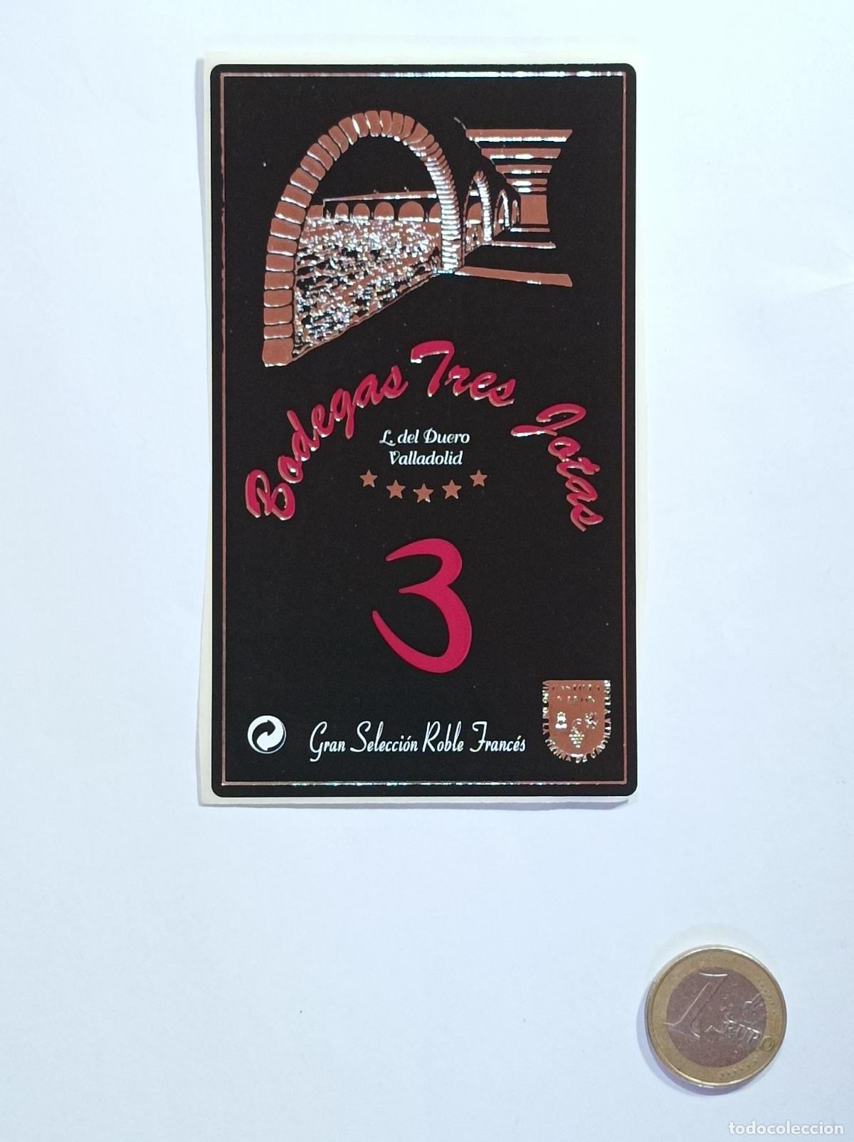 Old Labels: 3 JOTAS. RIBERA DEL DUERO. ROBLE FRANCES. ETIQUETA VINO. SIN USAR. PEGATINA.