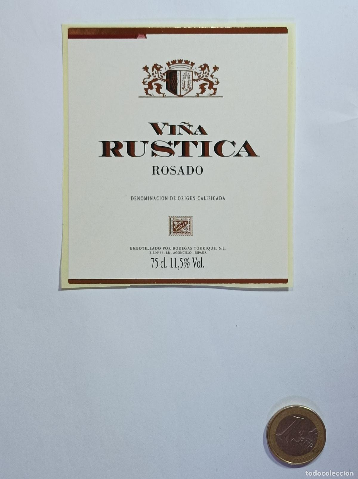 Old Labels: VI&Ntilde;A RUSTICA. ROSADO. RIOJA. ETIQUETA VINO. SIN USAR. PEGATINA.